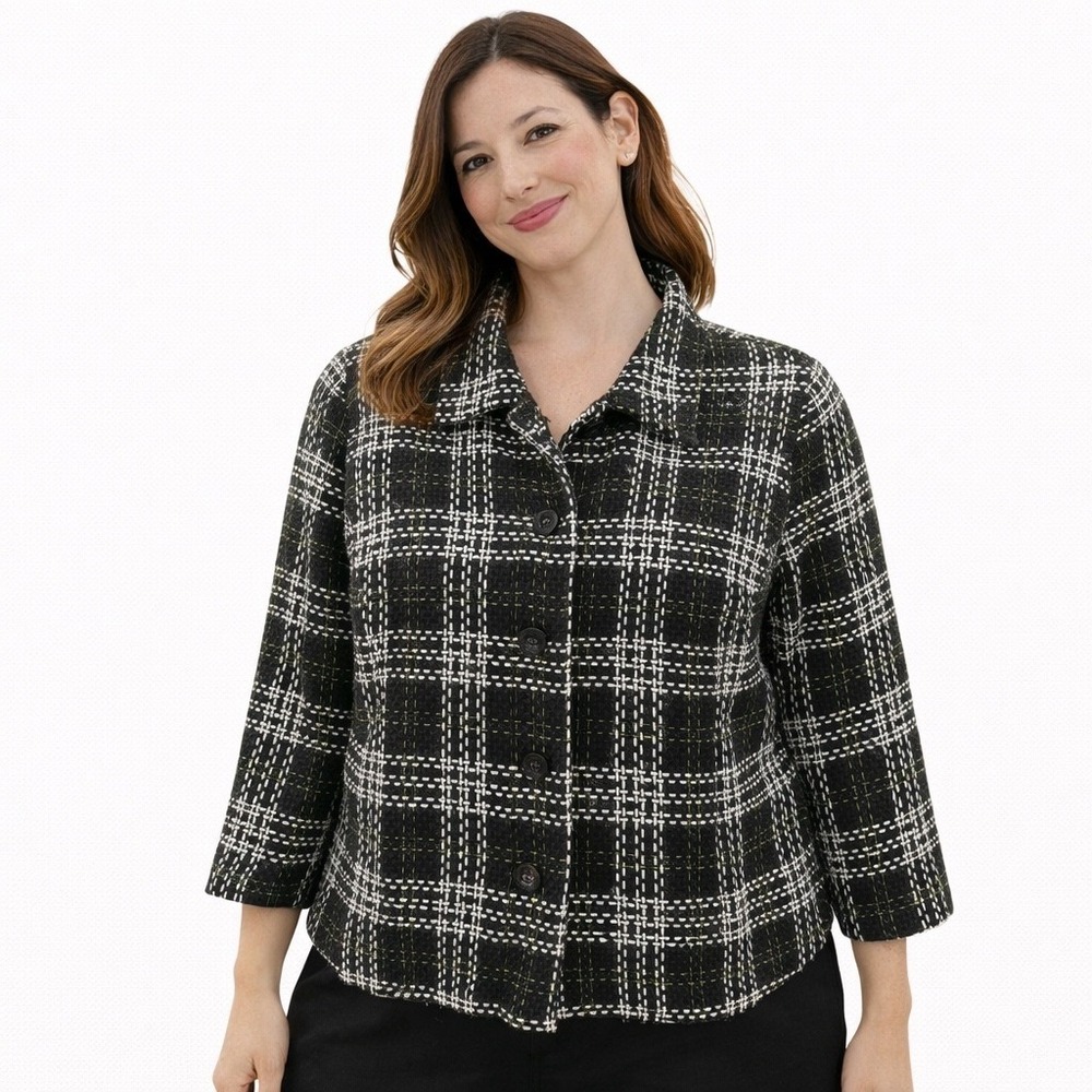 CJ Banks Plus Size Tweed Jacket Blazer Womens Size 1X Black White Plaid‎ Career